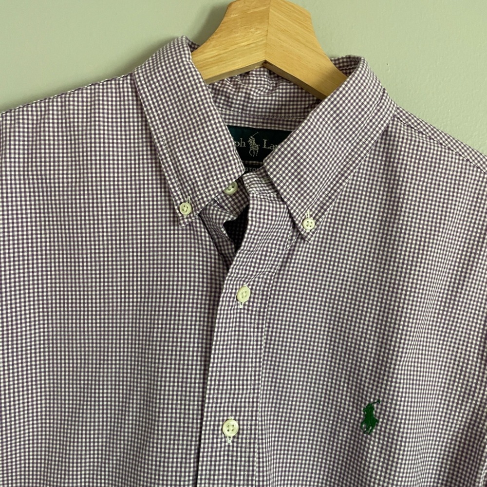 Ralph Lauren Button Down Shirt Mens M Purple Gingham‎ Custom Fit Preppy